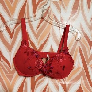 Vintage Victoria's Secret Red Floral Lace Bra